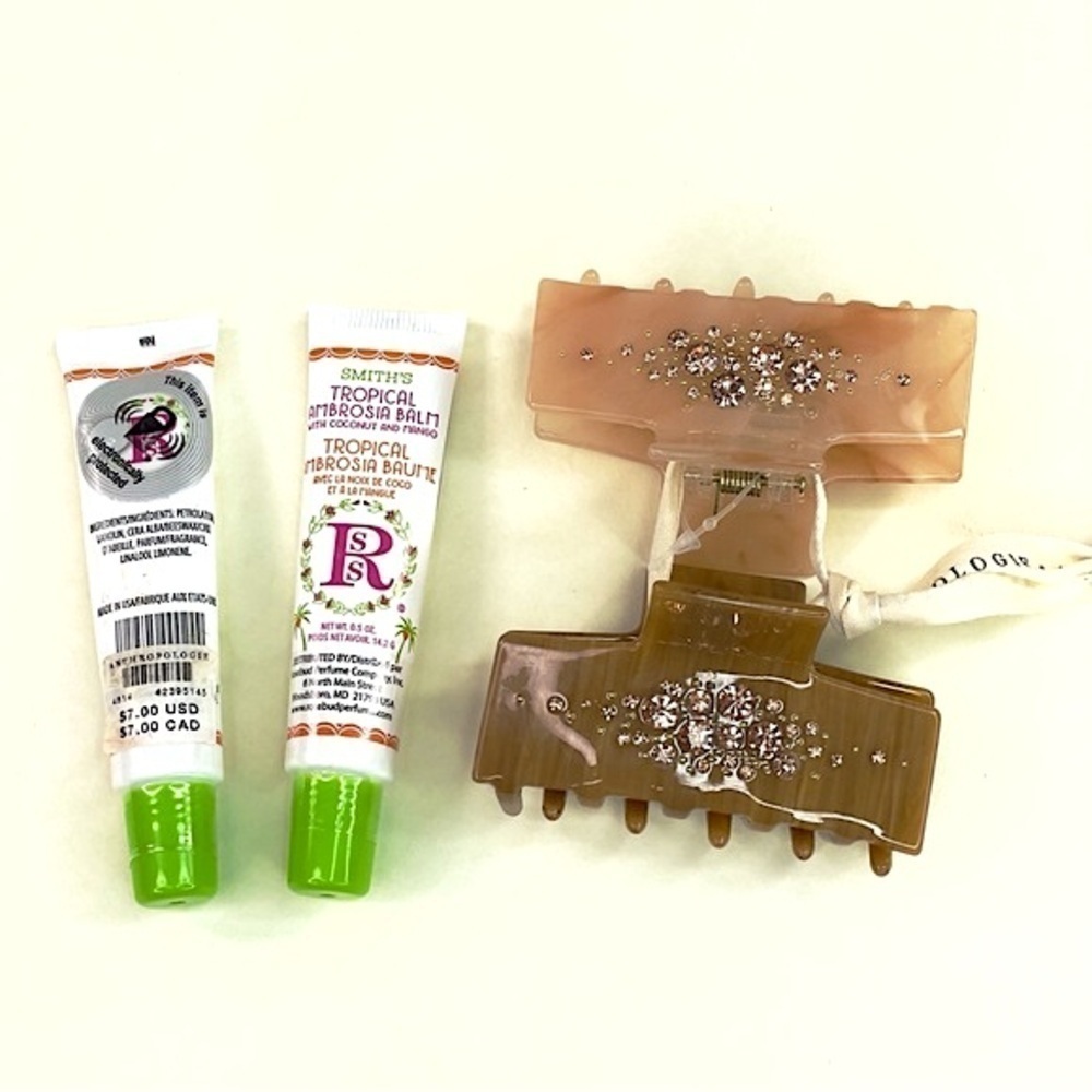 NWT Anthropologie Accessories Bundle: Set of 2 Hair clips & Smith’s Lip Balm